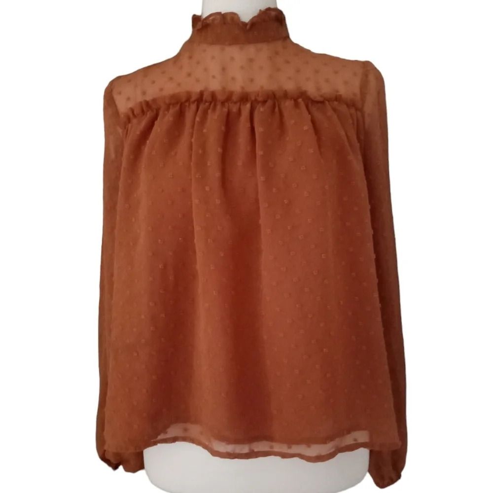 Altard State Long Sleeve Hollow Lace Baby Doll Swiss Dot Burnt Orange Size Small